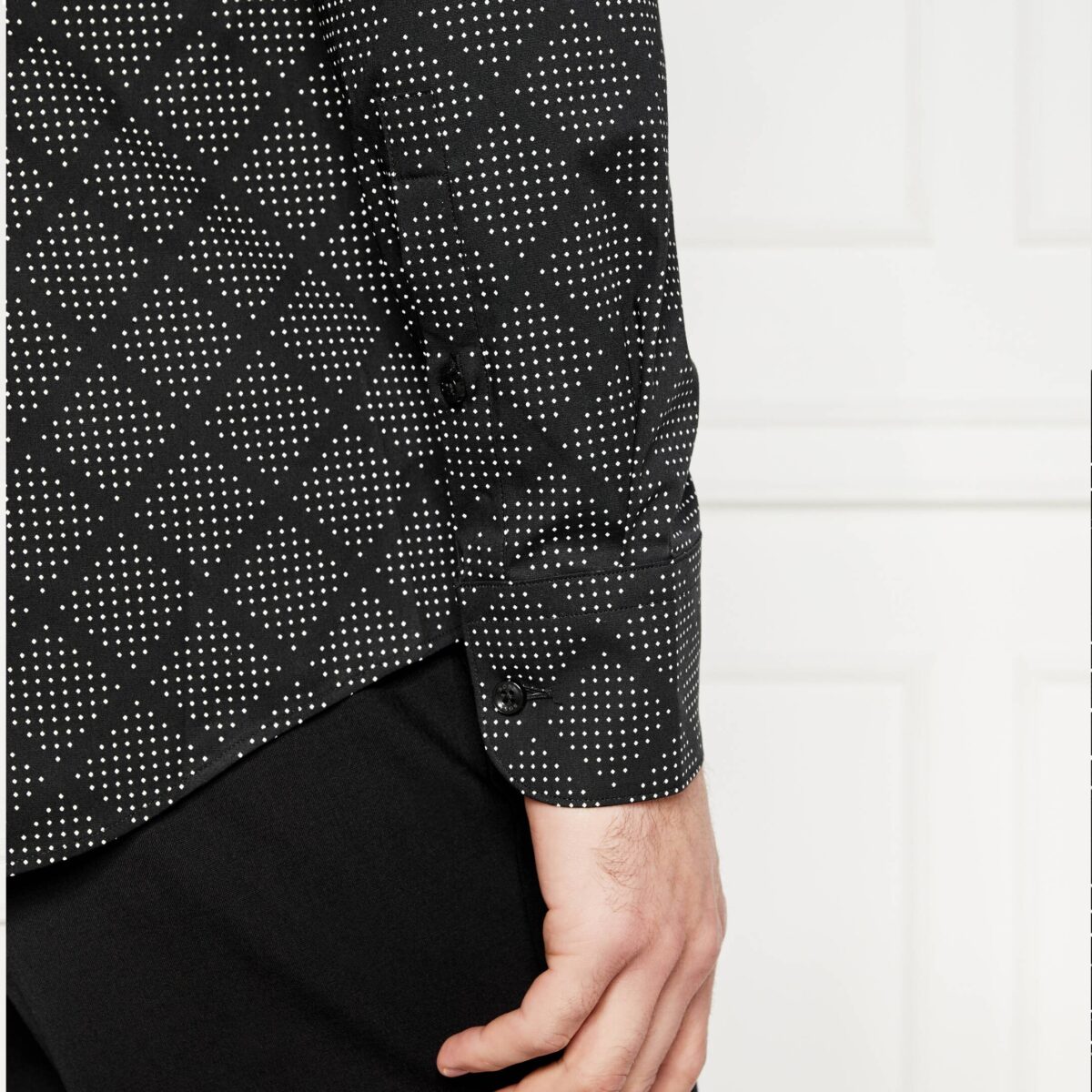 BOSS MEN H-HANK-S-KENT-C1-232 SLIM-FIT SHIRT IN PRINTED STRETCH COTTON BLACK - Image 3