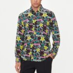 HUGO MEN VISCOSE ERMO SLIM FIT SHIRT COLORFUL BLACK