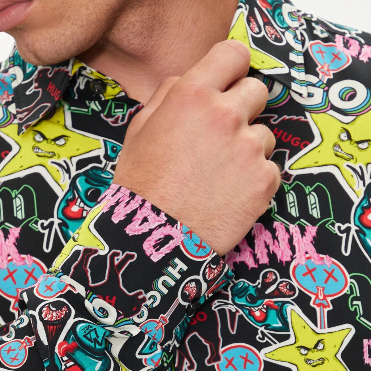 HUGO MEN VISCOSE ERMO SLIM FIT SHIRT COLORFUL BLACK - Image 2