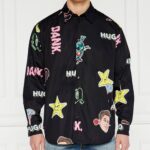 HUGO MEN SHIRT ELLISOE FROM NATURAL COTTON WITH PRINT BLACK