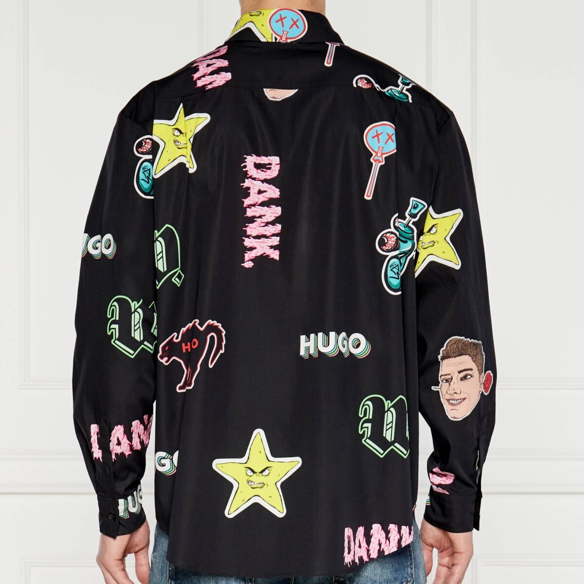 HUGO MEN SHIRT ELLISOE FROM NATURAL COTTON WITH PRINT BLACK - Image 4