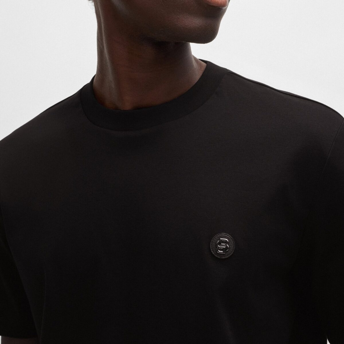 BOSS MEN C-TAUT MERCERIZED-COTTON REGULAR-FIT T-SHIRT WITH DOUBLE MONOGRAM BLACK - Image 2