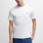 BOSS MEN C-TAUT MERCERIZED-COTTON REGULAR-FIT T-SHIRT WITH DOUBLE MONOGRAM WHITE