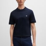 BOSS MEN C-TAUT MERCERIZED-COTTON REGULAR-FIT T-SHIRT WITH DOUBLE MONOGRAM DARK BLUE