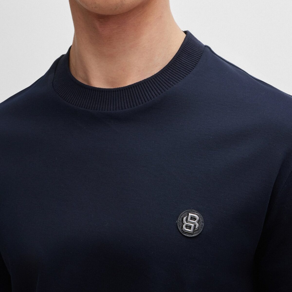 BOSS MEN C-TAUT MERCERIZED-COTTON REGULAR-FIT T-SHIRT WITH DOUBLE MONOGRAM DARK BLUE - Image 2