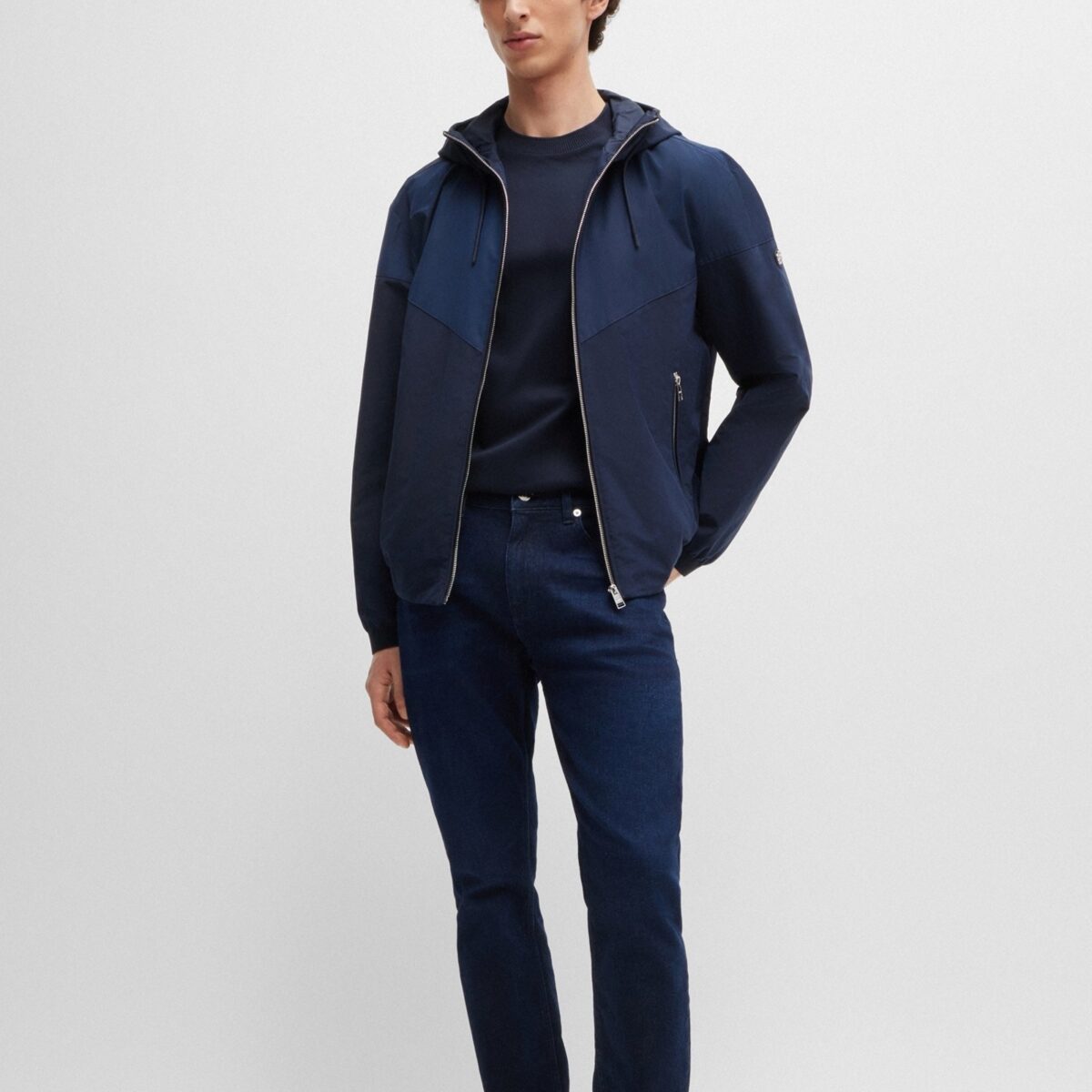 BOSS MEN C-TAUT MERCERIZED-COTTON REGULAR-FIT T-SHIRT WITH DOUBLE MONOGRAM DARK BLUE - Image 4