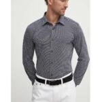 BOSS MEN P-ROAN-KENT SLIM FIT MONOGRAM-PRINT PERFORMANCE SHIRT BLACK/WHITE