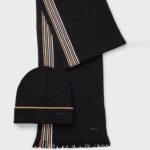 BOSS MEN RASCHEL-KNIT SCARF AND HAT SET IN GIFT BOX BLACK