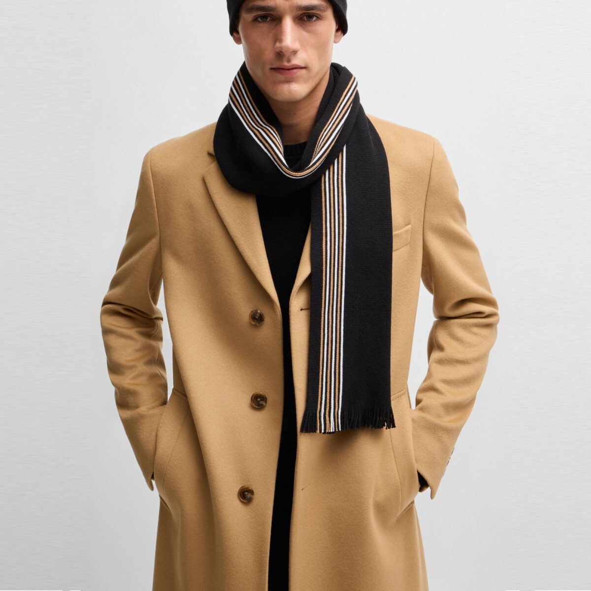 BOSS MEN RASCHEL-KNIT SCARF AND HAT SET IN GIFT BOX BLACK - Image 3