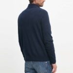 BOSS MEN ZIP NECK SWEATER IN VIRGIN WOOL WITH EMBROIDERED LOGO DARK BLUE - Image 3