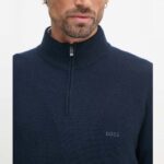 BOSS MEN ZIP NECK SWEATER IN VIRGIN WOOL WITH EMBROIDERED LOGO DARK BLUE - Image 2