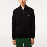 LACOSTE MEN’S HIGH ZIPPED NECK PLAIN COTTON SWEATER NOIR