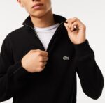 LACOSTE MEN’S HIGH ZIPPED NECK PLAIN COTTON SWEATER NOIR - Image 2