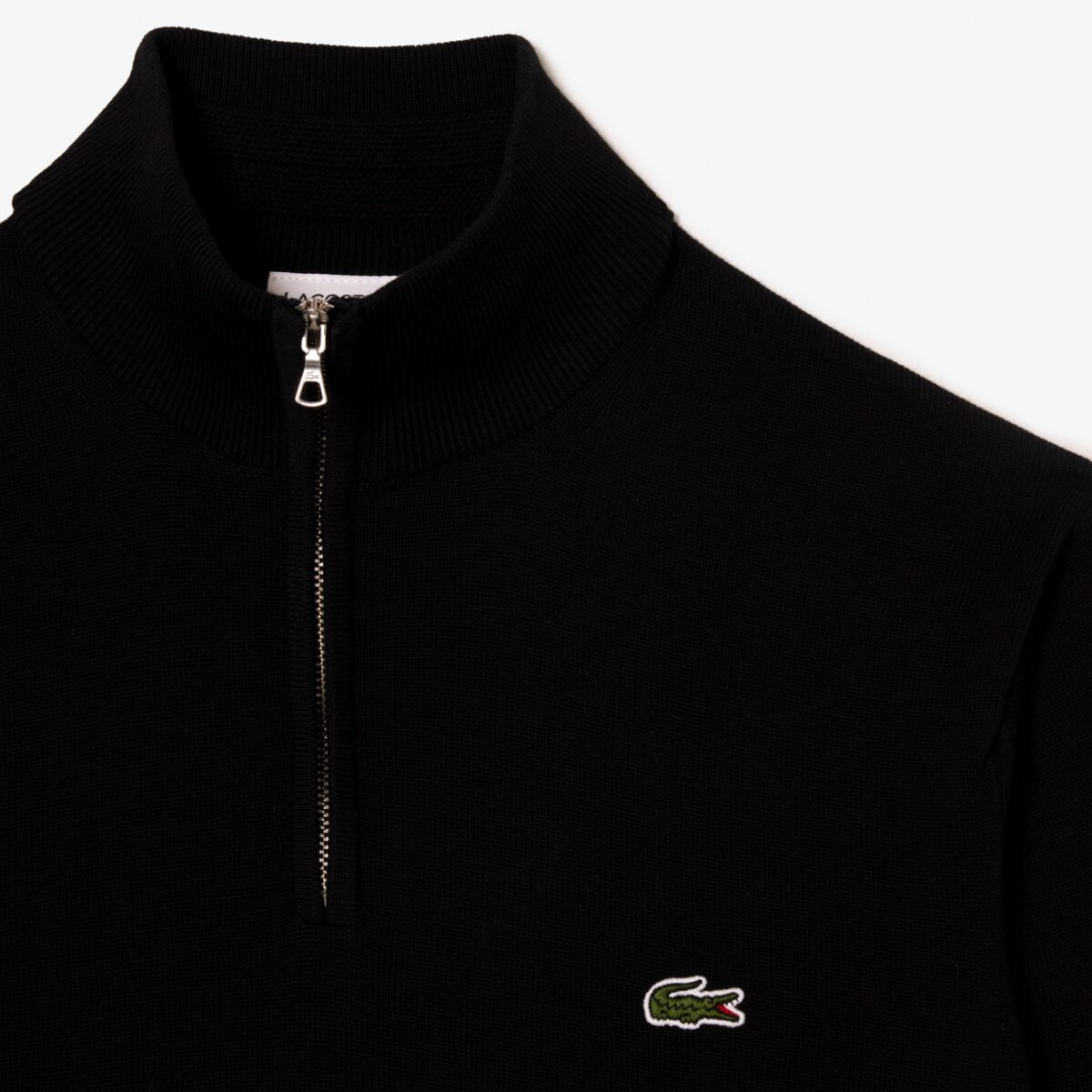 LACOSTE MEN’S HIGH ZIPPED NECK PLAIN COTTON SWEATER NOIR - Image 4