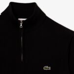 LACOSTE MEN’S HIGH ZIPPED NECK PLAIN COTTON SWEATER NOIR - Image 4