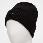 TOMMY HILFIGER TH FLAG PIMA COTTON BEANIE BLACK - Image 2