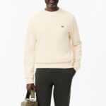 LACOSTE MEN'S FLEECE CREW NECK SWEATSHIRT ECRU WHITE