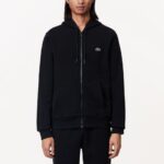LACOSTE MEN'S CLASSIC FIT ZIP UP FLEECE HOODIE SWEATSHIRT NOIR