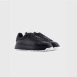 EMPORIO ARMANI MEN EA7 LEATHER SNEAKERS WITH RUBBER BACKS BLACK