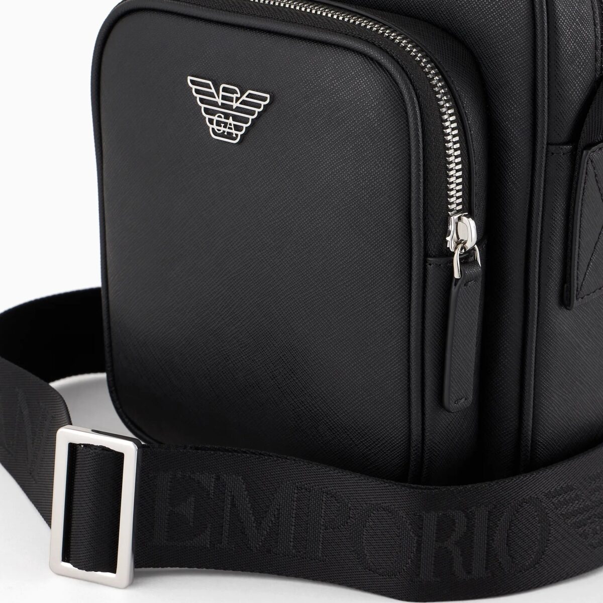 EMPORIO ARMANI MEN ASV REGENERATED SAFFIANO LEATHER SHOULDER BAG WITH EAGLE PLATE - Image 3