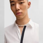 HUGO MEN SLIM-FIT SHIRT IN COTTON POPLIN WITH PLACKET TRIM OPEN WHITE - Image 2