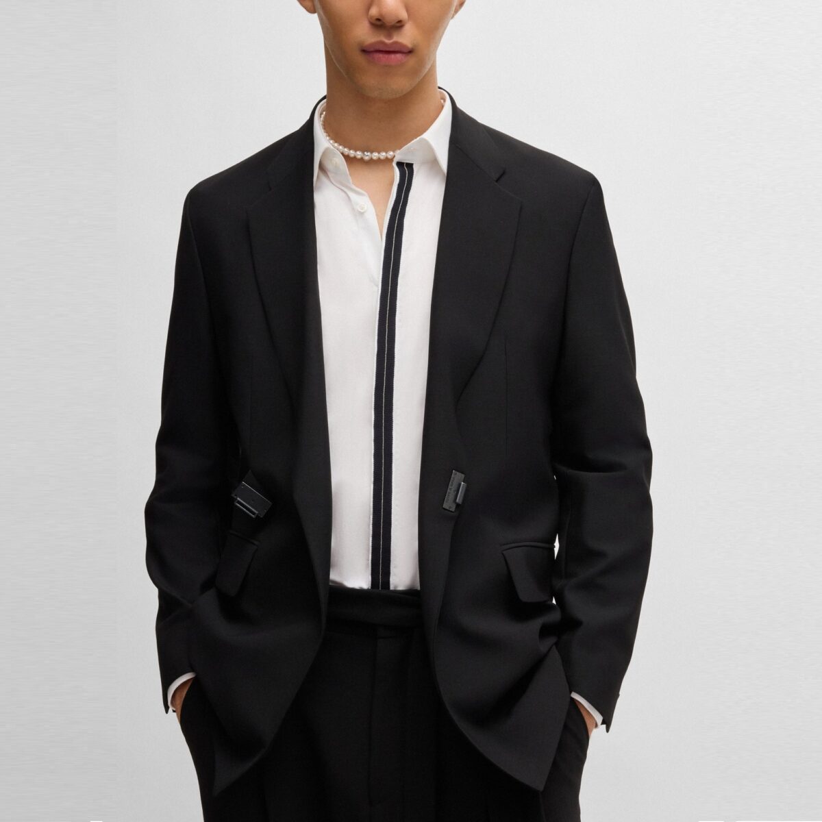 HUGO MEN SLIM-FIT SHIRT IN COTTON POPLIN WITH PLACKET TRIM OPEN WHITE - Image 3