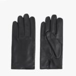 BOSS MEN GRAINED-LEATHER GLOVES WITH FULL LINING AND LASERED LOGO BLACK