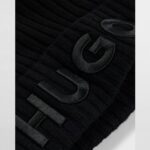 HUGO VIRGIN-WOOL BEANIE HAT WITH LOGO DETAIL BLACK - Image 2
