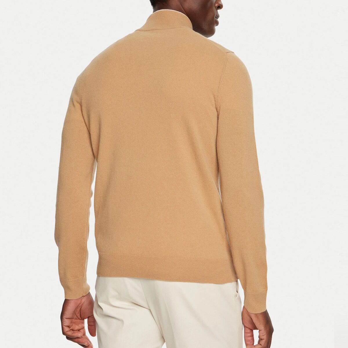 BOSS MEN ZIP NECK SWEATER IN VIRGIN WOOL WITH EMBROIDERED LOGO MEDIUM BEIGE - Image 3