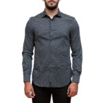 EMPORIO ARMANI MEN ALL COTTON SHIRT WITH ALL-OVER LOGO PRINT BLACK