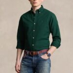 POLO RALPH LAUREN MEN GARMENT-DYED SLIM FIT OXFORD SHIRT - MOSS AGATE