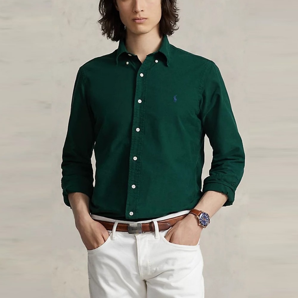 710805564047-1 POLO RALPH LAUREN MEN RALPH LAUREN CUSTOM FIT GARMENT-DYED OXFORD SHIRT | MOSS AGATE - Image 1