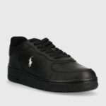 POLO RALPH LAUREN MEN LOGO LEATHER TRAINERS BLACK