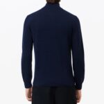 LACOSTE MEN’S HIGH ZIPPED NECK PLAIN COTTON SWEATER NAVY BLUE - Image 4