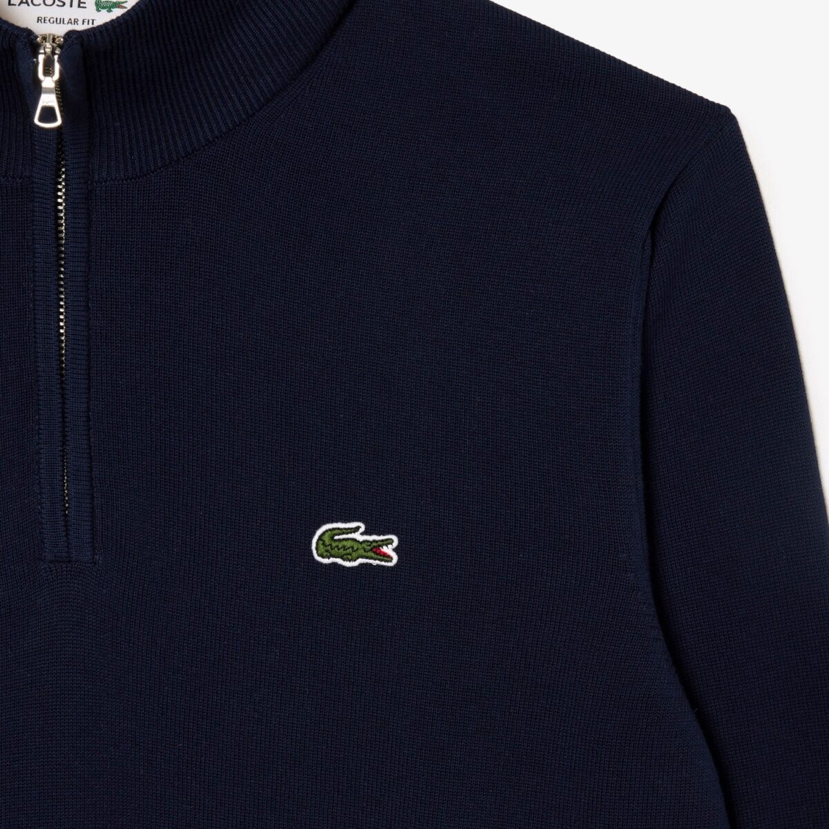 LACOSTE MEN’S HIGH ZIPPED NECK PLAIN COTTON SWEATER NAVY BLUE - Image 2