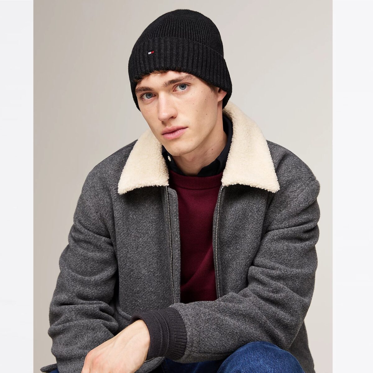 TOMMY HILFIGER TH FLAG PIMA COTTON BEANIE GREY - Image 4