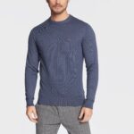 TOMMY HILFIGER MEN TH MONOGRAM COTTON CASHMERE CREW NECK JUMPER BLUE