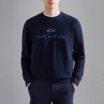 PAUL&SHARK MEN COTTON SWEATSHIRT WITH PRINTED BLUE