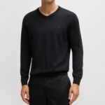 BOSS MEN VIRGIN-WOOL BARAM-L REGULAR-FIT SWEATER WITH EMBROIDERED LOGO BLACK