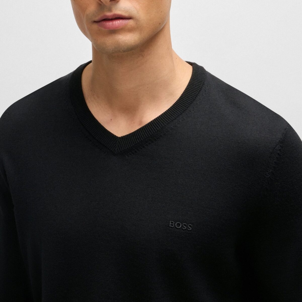 BOSS MEN VIRGIN-WOOL BARAM-L REGULAR-FIT SWEATER WITH EMBROIDERED LOGO BLACK - Image 2