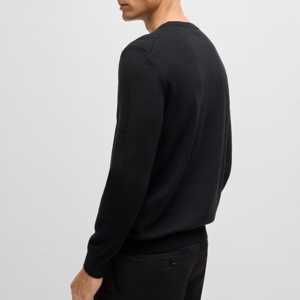 BOSS MEN VIRGIN-WOOL BARAM-L REGULAR-FIT SWEATER WITH EMBROIDERED LOGO BLACK - Image 3