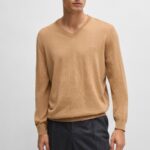 BOSS MEN VIRGIN-WOOL BARAM-L REGULAR-FIT SWEATER WITH EMBROIDERED LOGO BEIGE