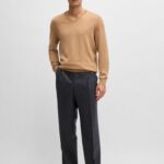 BOSS MEN VIRGIN-WOOL BARAM-L REGULAR-FIT SWEATER WITH EMBROIDERED LOGO BEIGE - Image 4