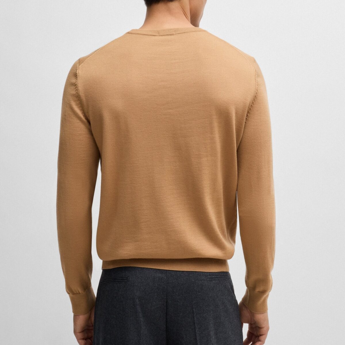 BOSS MEN VIRGIN-WOOL BARAM-L REGULAR-FIT SWEATER WITH EMBROIDERED LOGO BEIGE - Image 3
