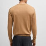 BOSS MEN VIRGIN-WOOL BARAM-L REGULAR-FIT SWEATER WITH EMBROIDERED LOGO BEIGE - Image 3