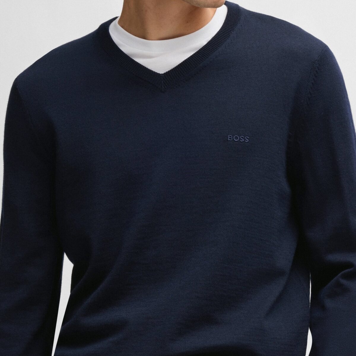 BOSS MEN VIRGIN-WOOL BARAM-L REGULAR-FIT SWEATER WITH EMBROIDERED LOGO DARK BLUE - Image 2