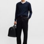 BOSS MEN VIRGIN-WOOL BARAM-L REGULAR-FIT SWEATER WITH EMBROIDERED LOGO DARK BLUE - Image 4