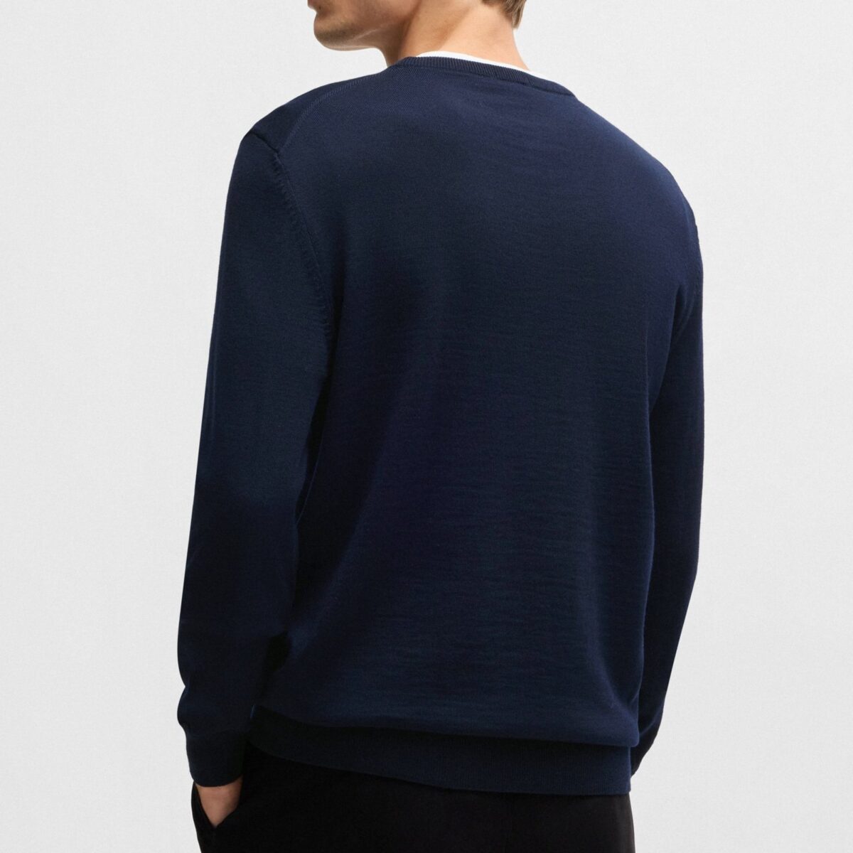 BOSS MEN VIRGIN-WOOL BARAM-L REGULAR-FIT SWEATER WITH EMBROIDERED LOGO DARK BLUE - Image 3