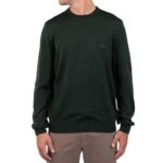 BOSS MEN LOGO BOTTO-L EMBROIDERED SWEATER IN RESPONSIBLE WOOL GREEN