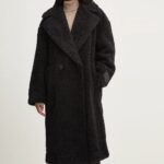 HUGO BOSS WOMAN DOUBLE-BREASTED OVERSIZED-FIT COAT IN FAUX FUR BLACK
